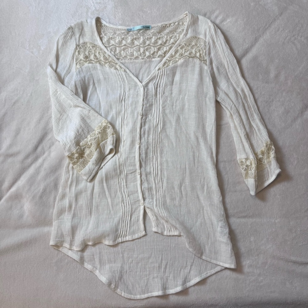 Maurices Cream Lace Accent Blouse